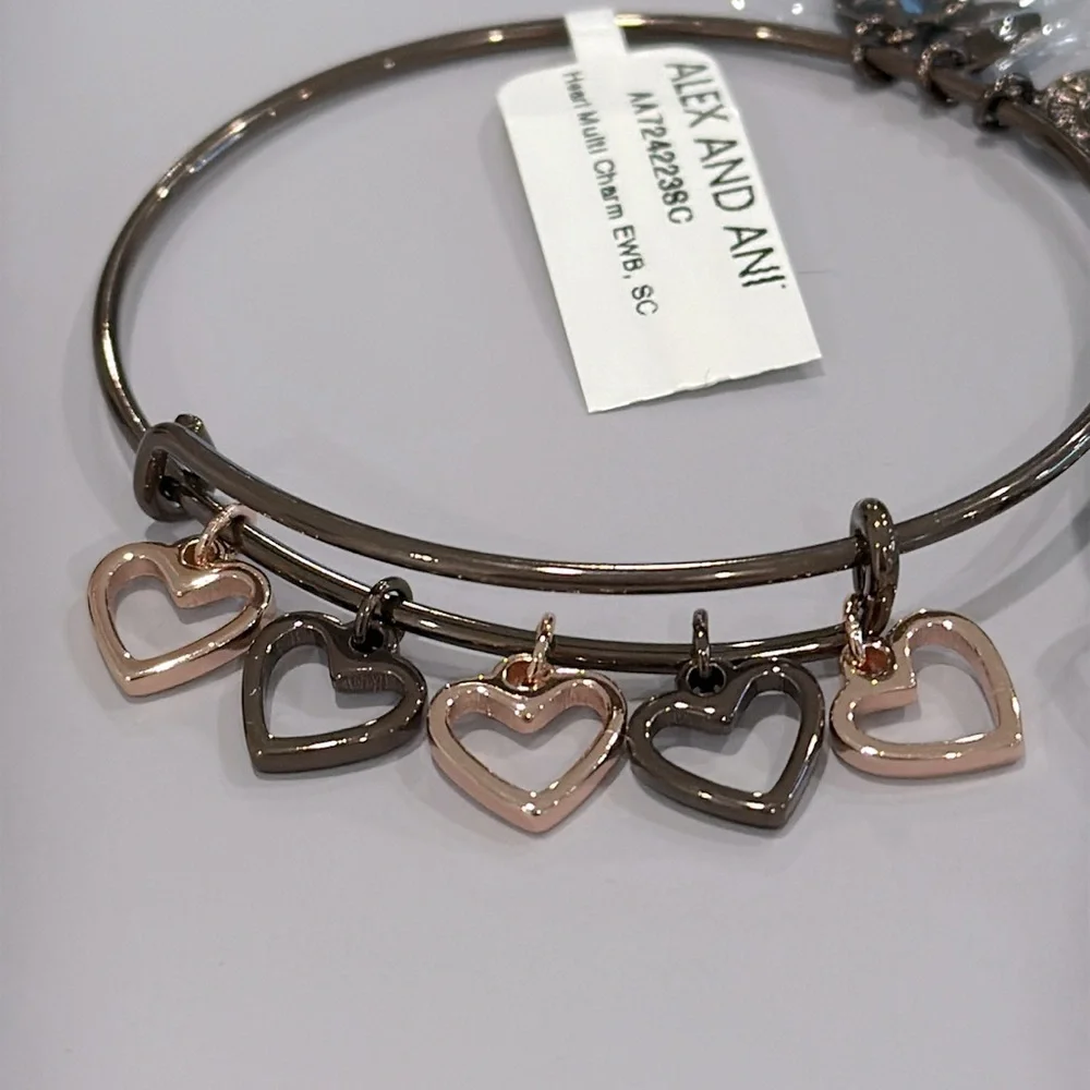 Alex and Ani Hearts Multi-Charm Bangle Bracelet - Picture 2 of 3